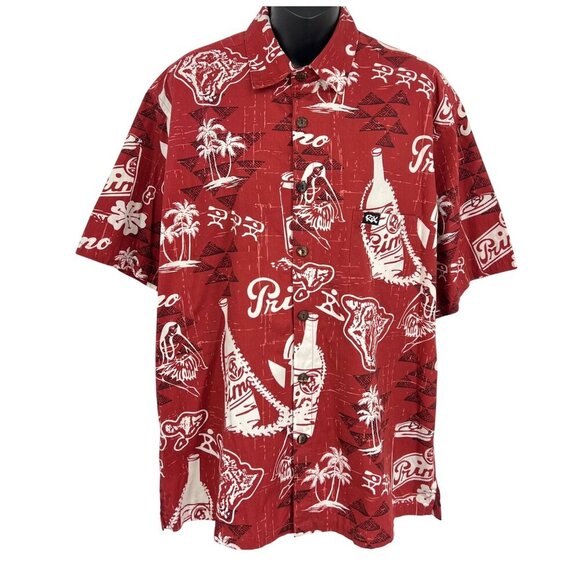 Rix Red Hawaiian Aloha Shirt Primo Beer Size Large L Short Sleeve Men Causal EUC - Picture 1 of 8